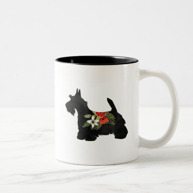 Scottie Dog Breed Boho Silhouette Zweifarbige Tasse (Rechts)