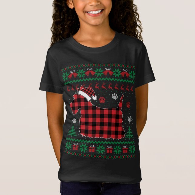 Scottie Dog Christmas Pajama Red Kariert Scottish  T-Shirt (Vorderseite)