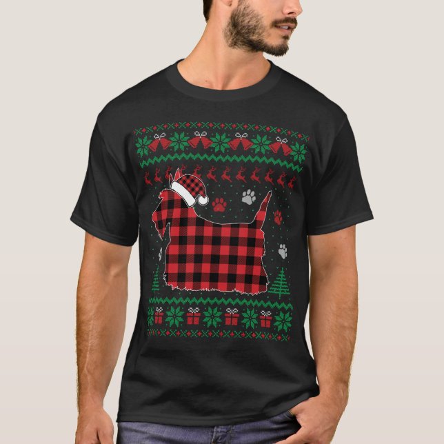 Scottie Dog Christmas Pajama Red Kariert Scottish  T-Shirt (Vorderseite)