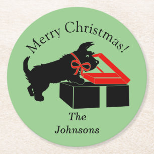 Scottie Dog Christmas Paper Party Drink Coasters Runder Pappuntersetzer
