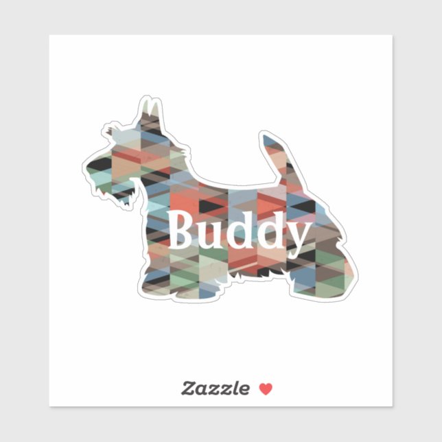 Scottie Dog Geometric Muster Silhouette mit Text Aufkleber (Blatt)