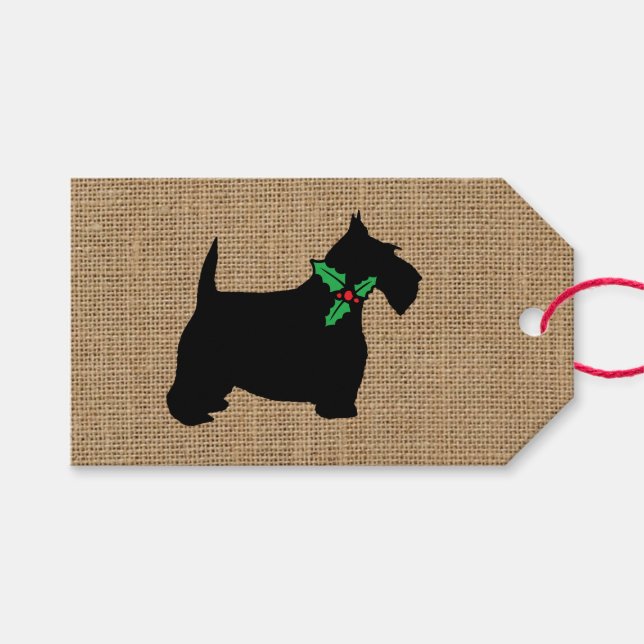 Scottie Dog Holly Burlap Geschenkanhänger (Vorderseite (Horizontal))