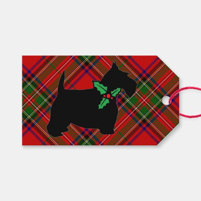 Scottie Dog Holly Kariert Geschenkanhänger (Vorderseite (Horizontal))