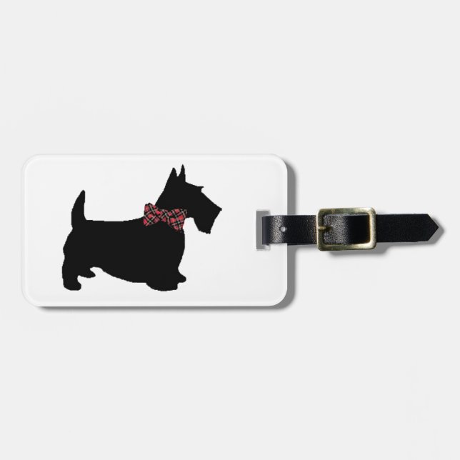 Scottie Dog Kariert Bow Krawatte Gepäckanhänger (Vorderseite horizontal)
