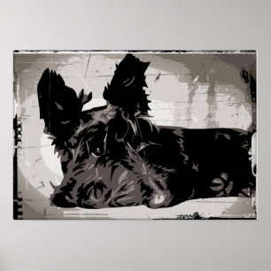 Scottie dog mit urbanem Hintergrund Poster