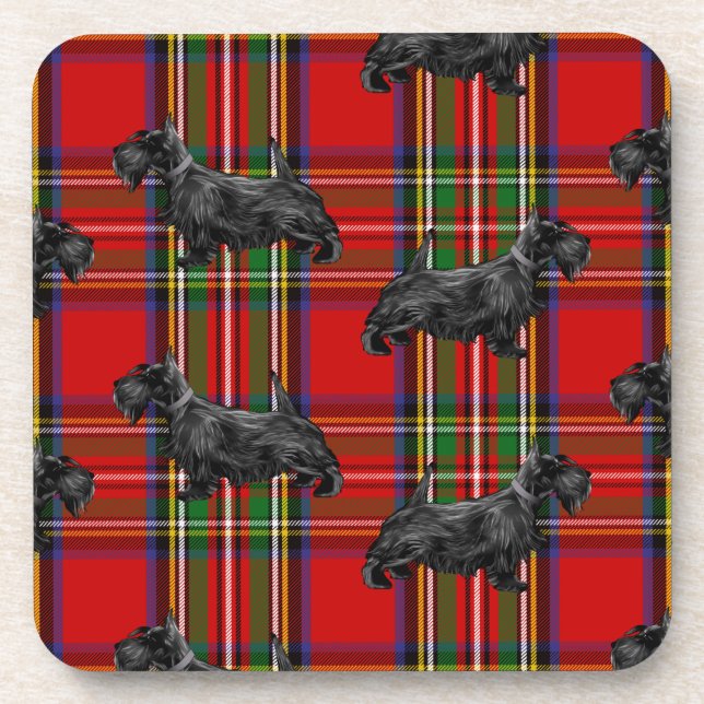 Scottie Dog on Red Scottish Tartan Getränkeuntersetzer (Vorderseite)