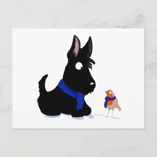 Scottie Dog & Robin Postkarte (Vorderseite)