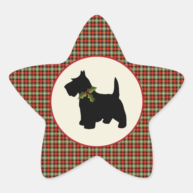 Scottie Dog Scotch Kariert Weihnachten Stern-Aufkleber (Vorderseite)