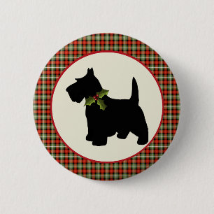 Scottie Dog Scotch Karierte Weihnachten Button