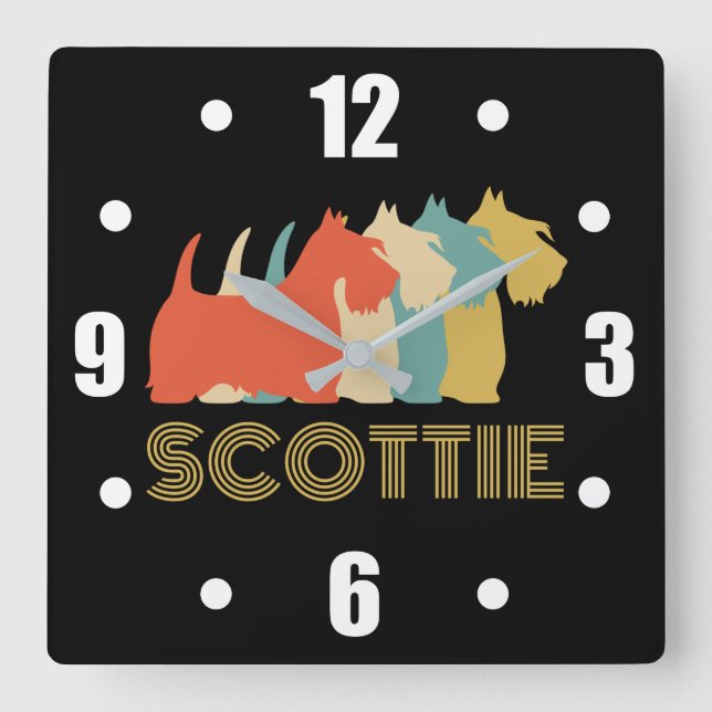 Scottie Dog Scottish Terrier Breed Vintag Look Quadratische Wanduhr (Vorderseite)