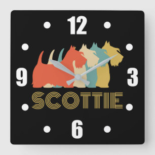 Scottie Dog Scottish Terrier Breed Vintage Look Quadratische Wanduhr
