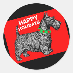 Scottie Dog Scottish Terrier Happy Holidays Runder Aufkleber