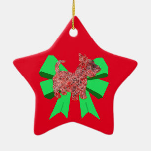 Scottie Dog Silhouette Green Bow Keramik Ornament