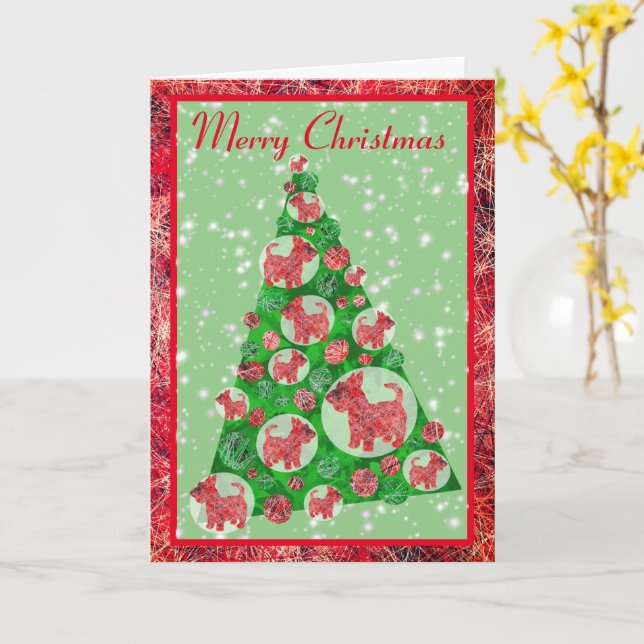 Scottie Dog Silhouette Weihnachtsbaum Dekoration Karte (Gelbe Blume)