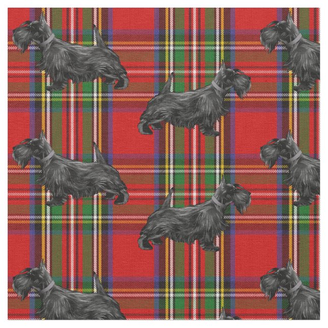 Scottie Dog über Red Scottish Tartan Stoff (Nahaufnahme)