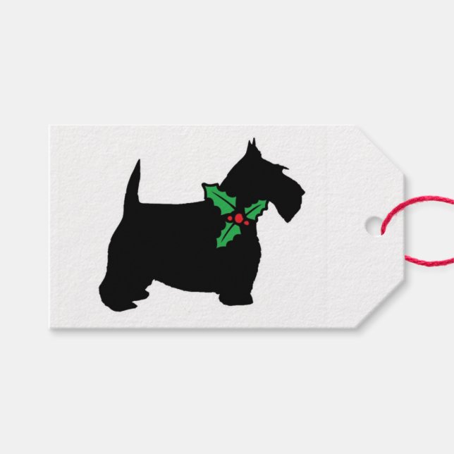Scottie Dog und Holly Geschenkanhänger (Vorderseite (Horizontal))