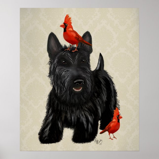 Scottie Dog und Rote Vögel Poster (Vorne)