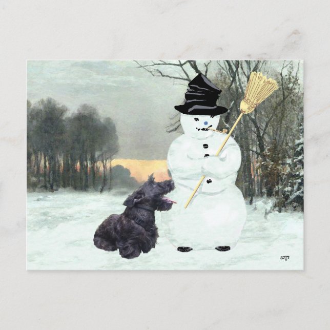 Scottie Dog und Snowman Postkarte (Vorderseite)