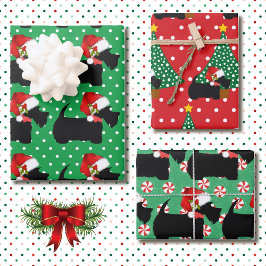Scottie Dog Weihnachtsmannmütze 3 Koordinierung vo Geschenkpapier Set