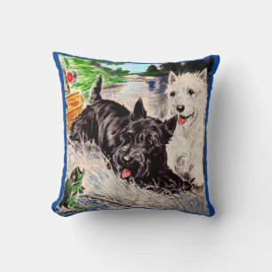 Scottie dogs Blackie und Whitie fishing print Kissen