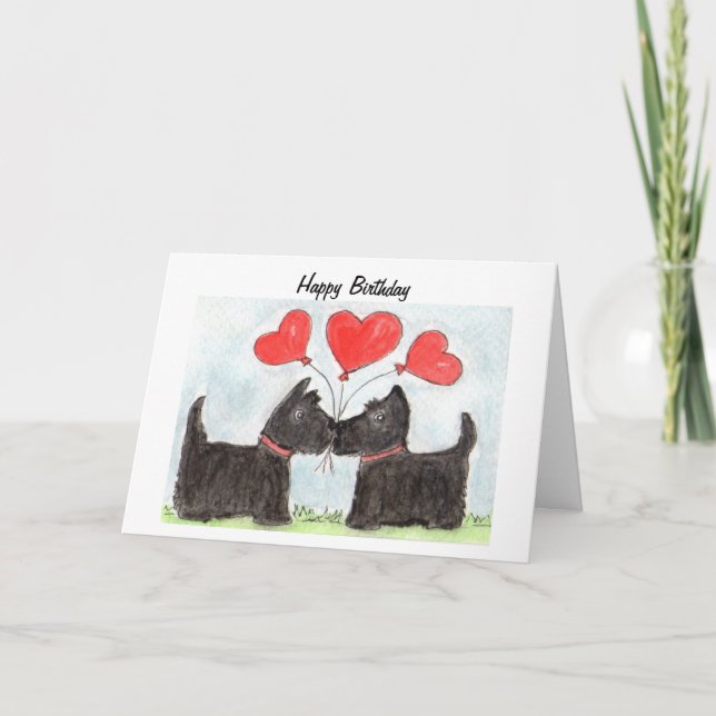 Scottie Dogs Scottish Terrier art Birthday Card Karte (Vorderseite)
