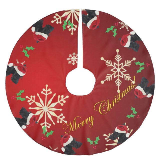 Scottie-frohe Weihnachten Polyester Weihnachtsbaumdecke (Vorderseite)