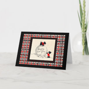 Scottie-Hund Frohes neues Jahr Vintage-Bild Feiertagskarte