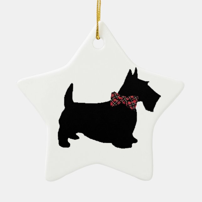 Scottie Hund in der Karierten Bow-Krawatte Keramikornament (Vorne)
