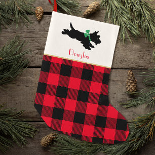 Scottie-Hund mit individuellem Namen Buffalo-Karo Kleiner Weihnachtsstrumpf