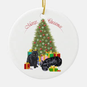Scottie-Hund und Kitty-Figur Keramikornament