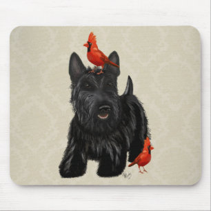 Scottie-Hund und rote Vögel Mousepad