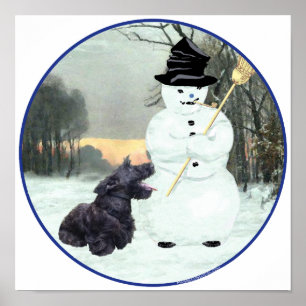 Scottie Hund und Schneemann Poster