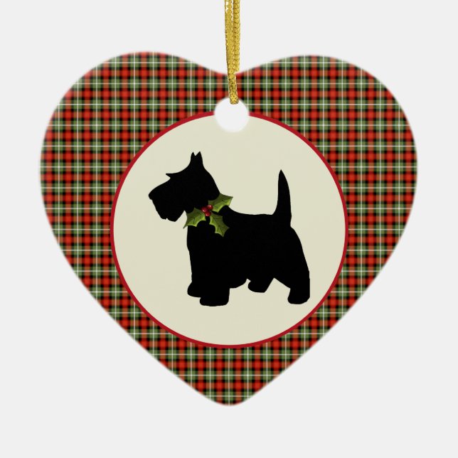 Scottie-Hundeschottisches kariertes Weihnachten Keramikornament (Vorne)