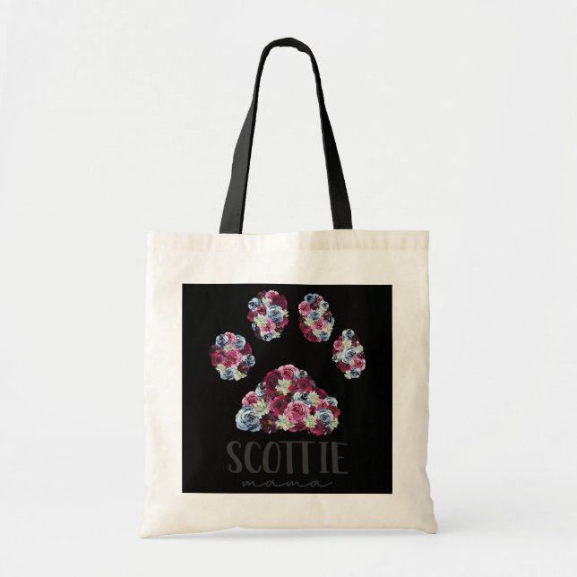 Scottie Mama Floral Dog Paw Scottish Terrier Mama Tragetasche (Vorne)
