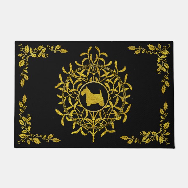 Scottie-Mistelzweig u. Stechpalme personifizieren Fußmatte (Vorderseite)