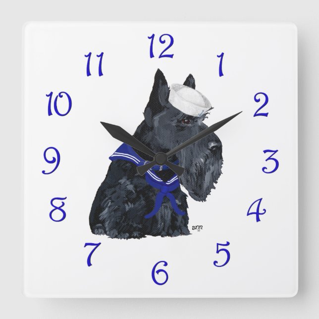 Scottie Sailor Quadratische Wanduhr (Vorderseite)