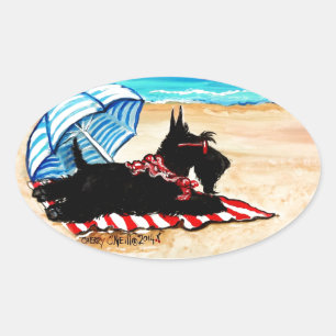 Scottie-Strand Ovaler Aufkleber