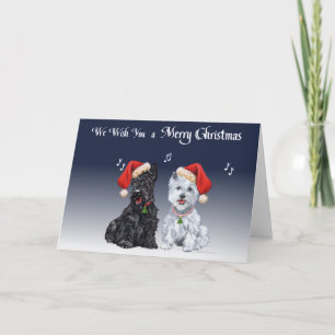 Scottie und Westie beim Weihnachtsliedersingen Feiertagskarte