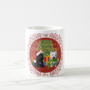 Scottie und Westie Frohe Weihnachten Kaffeetasse
