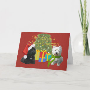 Scottie und Westie Weihnachtswunsch Feiertagskarte
