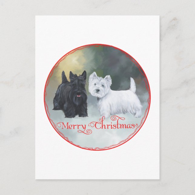 Scottie Westie Christmas Feiertagspostkarte (Vorderseite)