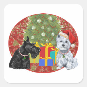 Scottie & Westie Christmas Quadratischer Aufkleber