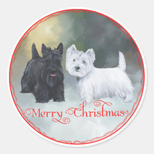 Scottie Westie Christmas Runder Aufkleber