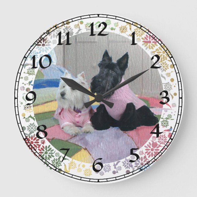 Scottie & Westie Clock Große Wanduhr (Vorderseite)