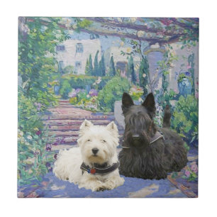 Scottie & Westie im gemütlichen Garten Fliese