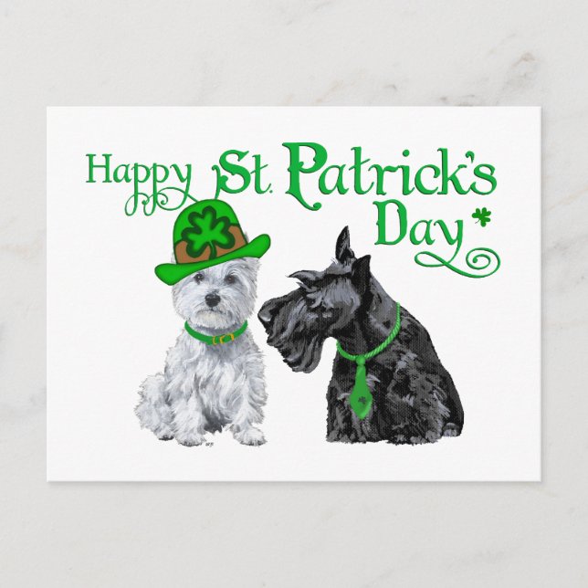 Scottie & Westie St. Paddy's Day Postkarte (Vorderseite)