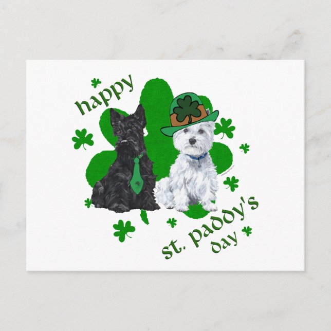 Scottie & Westie St. Paddy's Day Postkarte (Vorderseite)