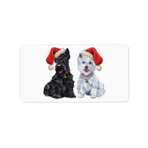 Scottie & Westie Weihnachtsmann-Aufkleber! Adressaufkleber