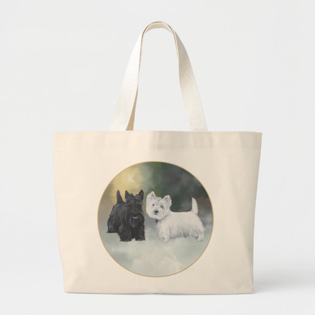 Scottie Westie Wintertime Jumbo Stoffbeutel (Vorne)