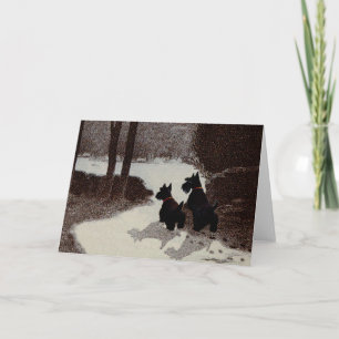 Scotties in surrealer Winternacht Feiertagskarte